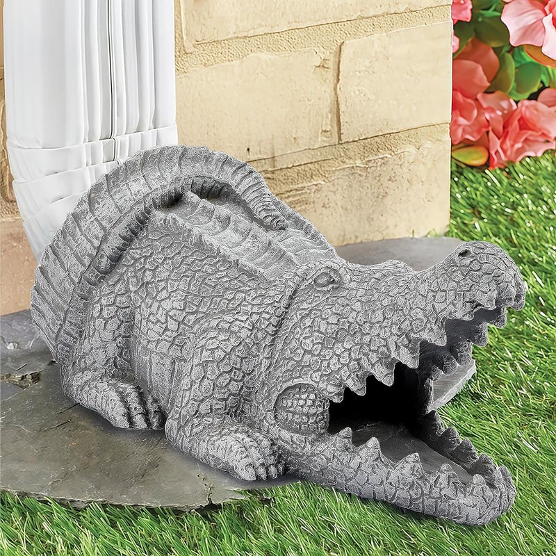 Euiroet Crocodile Sculpture Gutter Downspout Extender, Outdoor Garden Resin Animal Statue, Decorative Gutter Extension Downspout, Perfect Rain Diverter for 3"x4" Downspouts, Splash Block (13 in) - Image 1